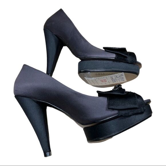 BCBG women's shoes size 6.5 Slate Grey platform heels with bow Peep Toe - Picture 5 of 6